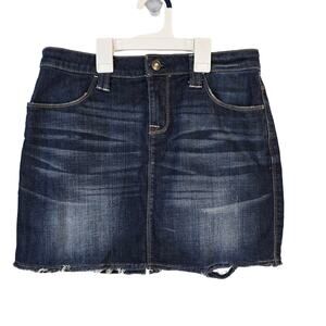 Boston Proper Denim Mini Skirt Women's 6 Raw Hem Boho Hippie Summer Festival
